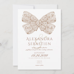 Invitation Coquette Diamants Vintages Bow Mocha Mousse Mariag