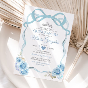 Invitation Coquette Dusty Blue Quinceañera Argent Crown