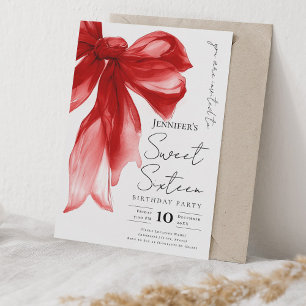 Invitation Coquette élégante à ruban rouge Script Sweet 16 Pa