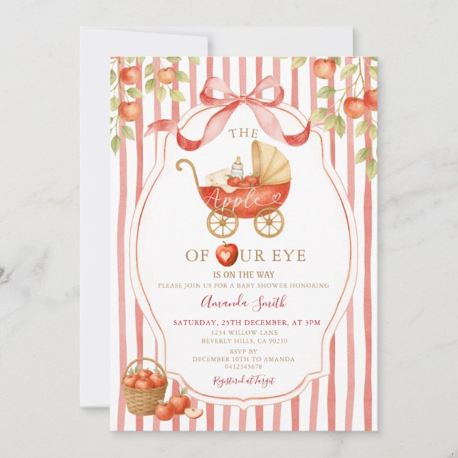 Invitation Coquette En vichy Pomme de notre Baby shower ocula (Devant)