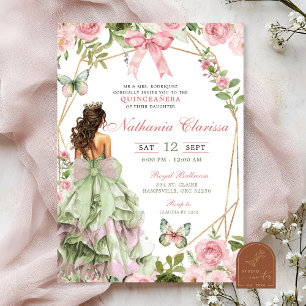 Invitation Coquette Enchanted Forest Sage Blush Pink Quincé
