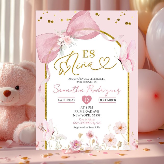 Invitation Coquette Espagnole Papillon Rose Blush Es Nina (Créateur téléchargé)