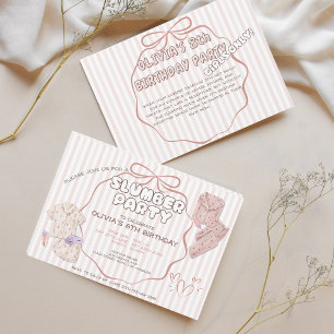 Invitation Coquette fête noire rayures roses anniversaire