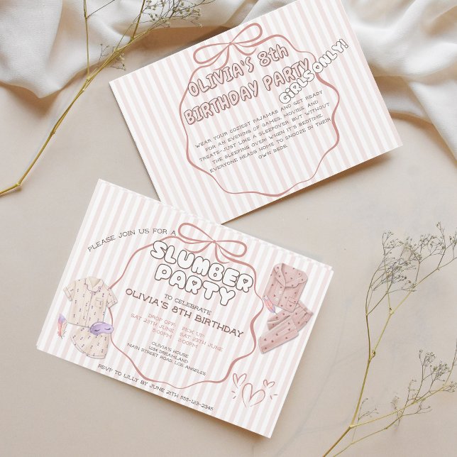 Invitation Coquette fête noire rayures roses anniversaire (Créateur téléchargé)