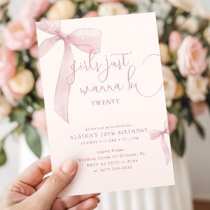 Invitation Coquette Filles au Ruban Rose Veulent Seulement Av