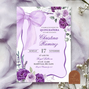 Invitation Coquette Fleurie Quinceanera Ruban Violet