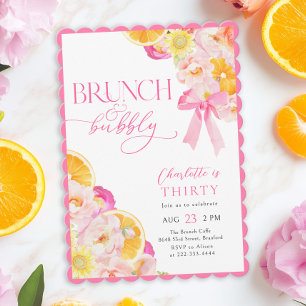 Invitation Coquette Floral Brunch & Bubbly Anniversaire