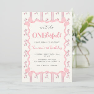Invitation Coquette Florale Rose Fille Premier Anniversaire