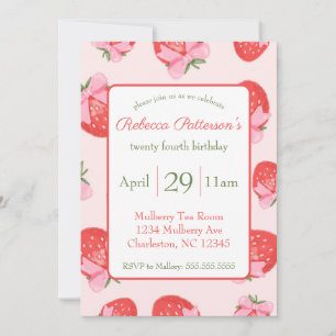 Invitation Coquette Fraise Bows Feminine Cuisine Party