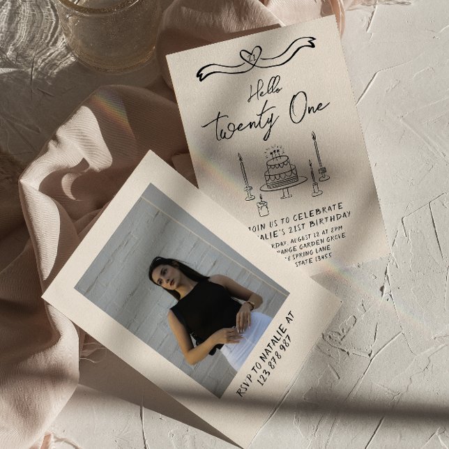 Invitation Coquette Gâteau Bonjour Vingt et une photo Anniver (Créateur téléchargé)