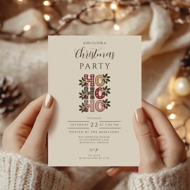 Invitation Coquette Gingham Ho Ho Ho Noël (Créateur téléchargé)