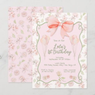 Invitation Coquette Girl Rose Bow Toile Anniversaire Fête