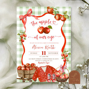 Invitation Coquette Green Plaid Apple Of Our Eye Baby shower