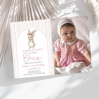 Invitation Coquette Lapin Rose 1er Anniversaire