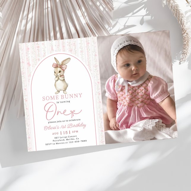 Invitation Coquette Lapin Rose 1er Anniversaire (Créateur téléchargé)