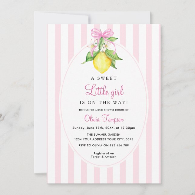 Invitation Coquette Lemon Pink Baby Shower (Devant)