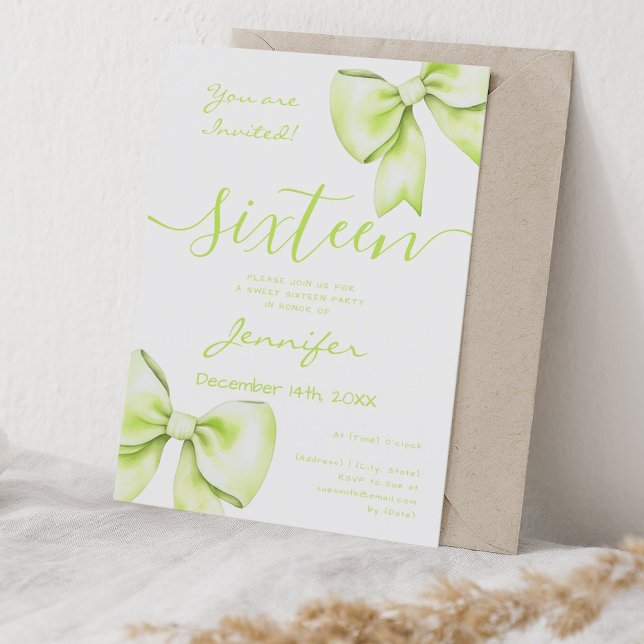 Invitation Coquette Lime Green Bow Sweet 16 Anniversaire (Coquette Lime Green Bow Sweet 16 Birthday Invitation)