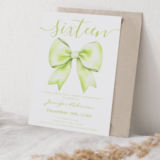 Invitation Coquette Lime Green Bow Sweet 16 Anniversaire (Coquette Lime Green Bow Sweet 16 Birthday Invitation)