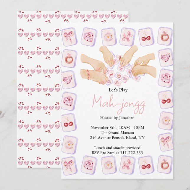 Invitation Coquette Mahjong Party (Devant / Derrière)