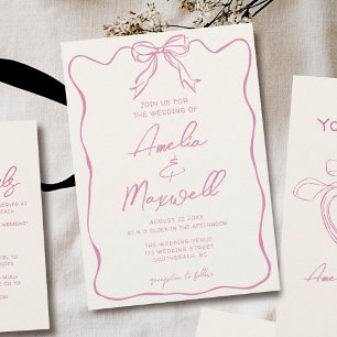 Invitation Coquette manuscrite rose Mariage romantique tendan