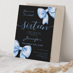 Invitation Coquette Marine Blue Bow Sweet 16 Anniversaire Noi