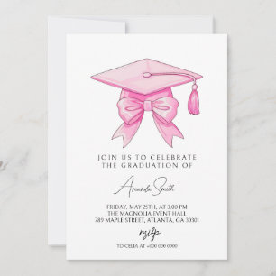 Invitation Coquette Nœud Rose Remise des diplômes