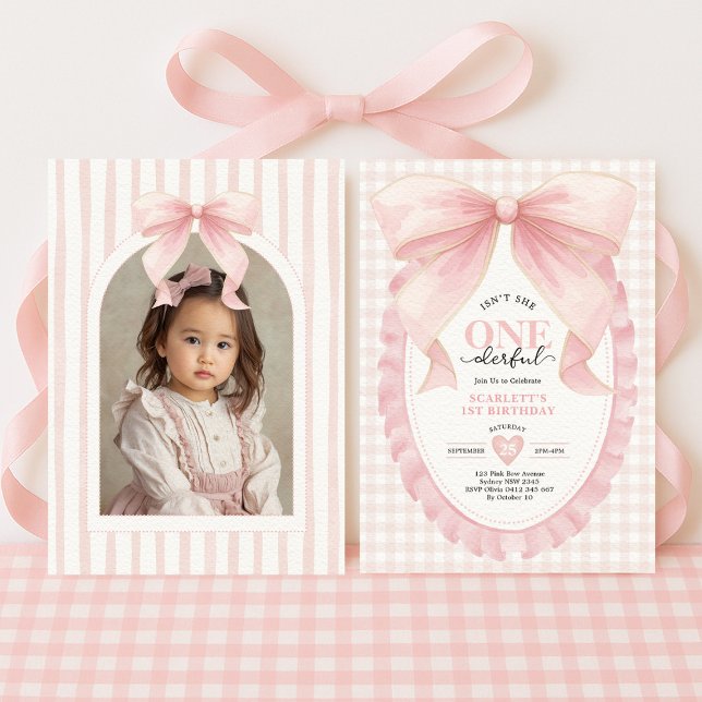 Invitation Coquette ONE derful Pink Bow Girl 1er anniversaire (Créateur téléchargé)