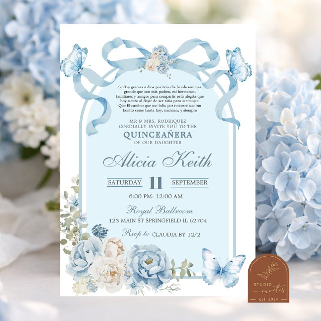 Invitation Coquette Papillon Bleu Poussiéreux (Créateur téléchargé)