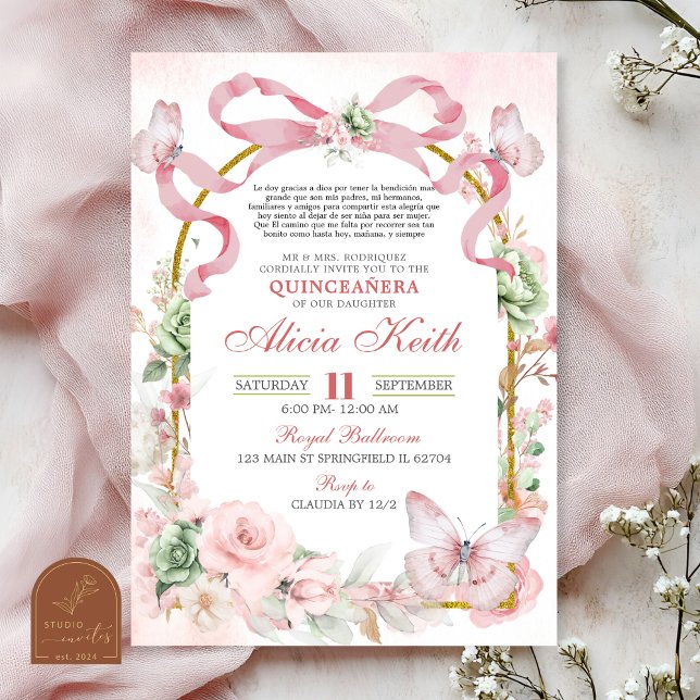 Invitation Coquette Papillon Rose Sage (Créateur téléchargé)