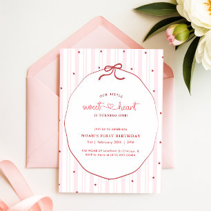 Invitation Coquette Petit Cœur Rose 1er Anniversaire