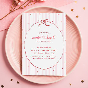 Invitation Coquette Petit Cœur Rose 1er Anniversaire