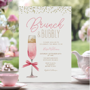 Invitation Coquette Pink Bow Brunch & Fête des mariées Bubbly