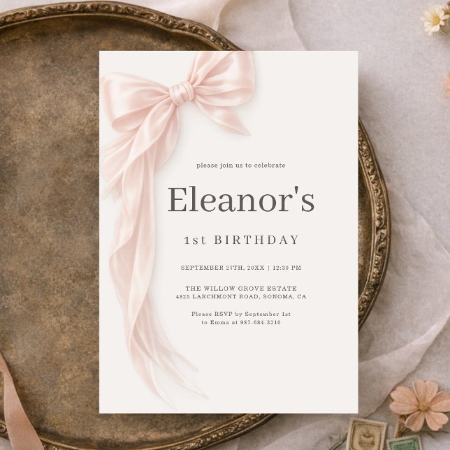 Invitation Coquette Pink Bow Girl's 1st Birthday (Créateur téléchargé)