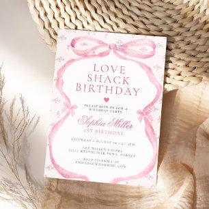 Invitation Coquette Pink Bow Love Shack Anniversaire