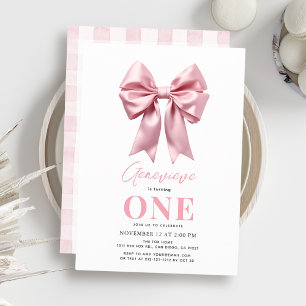 Invitation Coquette Pink Bow Ribbon Girl 1er anniversaire