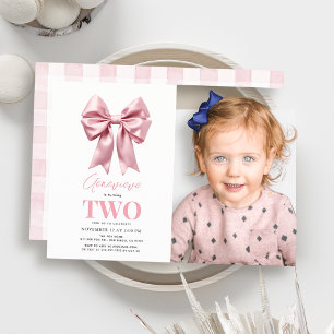 Invitation Coquette Pink Bow Ribbon Girl Birthday Photo