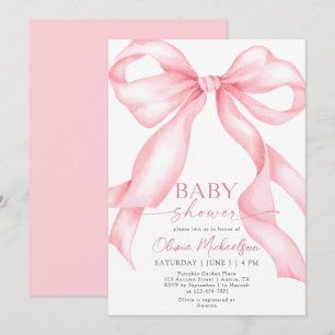Invitation Coquette Pink Bow Ruban Élégant Baby shower fille