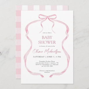 Invitation Coquette Pink Plaid Ribbon Bow Girl Baby shower