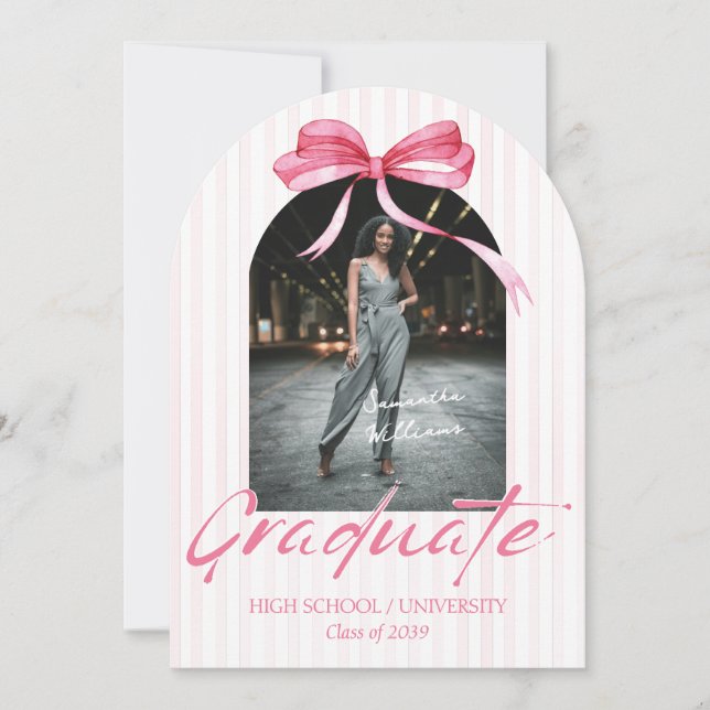 Invitation Coquette Pink Ribbon Arch Photo Graduation (Devant)