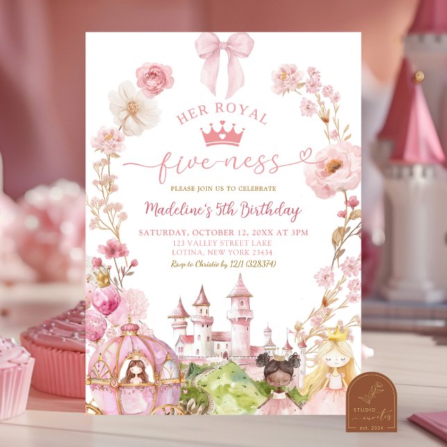 Invitation Coquette Princesse Royaume 5e Anniversaire Ruban R (Créateur téléchargé)