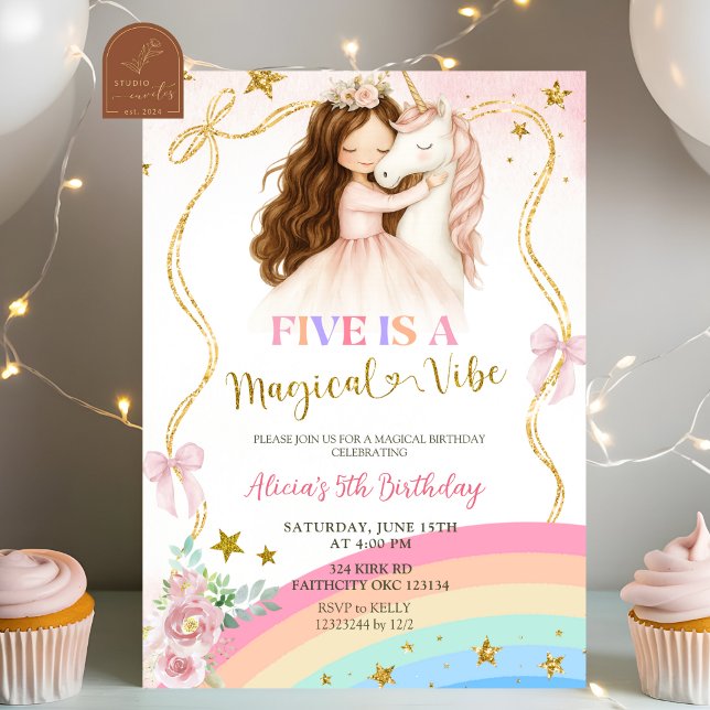 Invitation Coquette Rainbow Pastel Unicorn Magical Birthday (Créateur téléchargé)