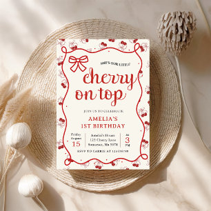 Invitation Coquette Red Cherry 1er Anniversaire Fête Invitati