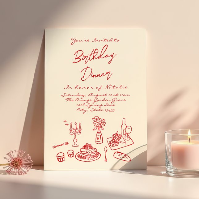 Invitation Coquette Retro Hand Drake Anniversaire Dîner (Créateur téléchargé)