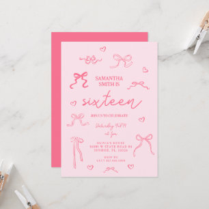 Invitation Coquette rose 16e fête d'anniversaire