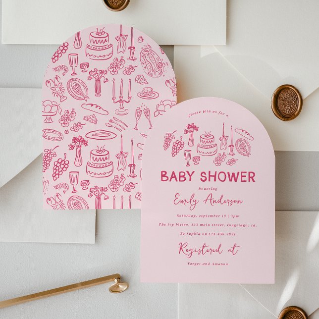 Invitation Coquette rose baby shower à main moderne (Créateur téléchargé)