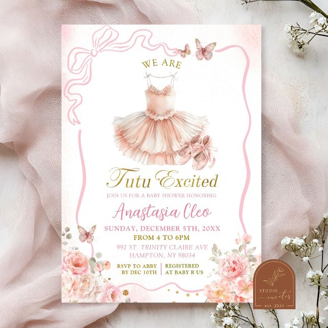 Invitation Coquette rose Ballerina Tutu Baby shower floral (Créateur téléchargé)
