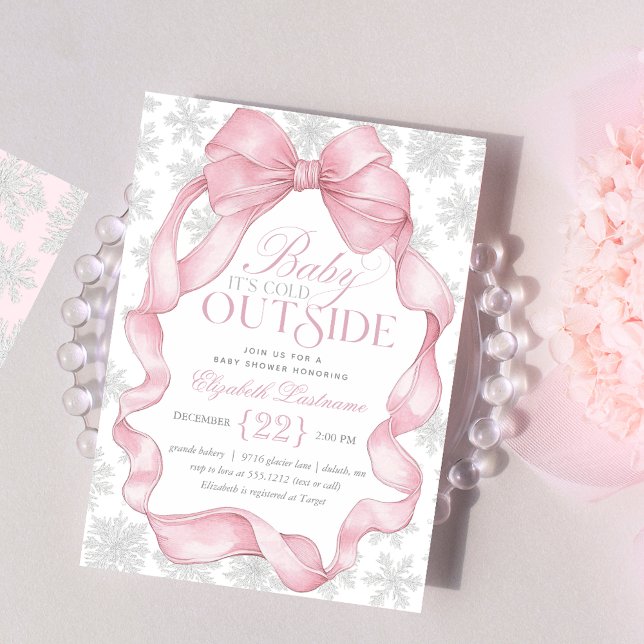 Invitation Coquette rose Bébé Il fait froid dehors Baby showe (Celebrate in style with our Pink Coquette “Baby It’s Cold Outside” Baby Shower Invitation. )