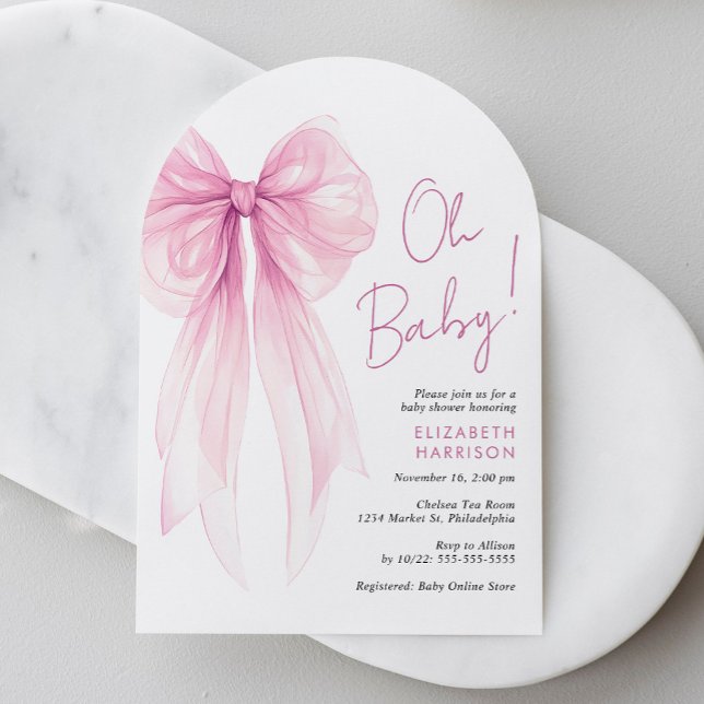 Invitation Coquette rose Bow Aquarelle Bébé Fille Douche Arc (Celebrate the upcoming arrival of your baby girl with a coquette bow arch baby shower invitation)