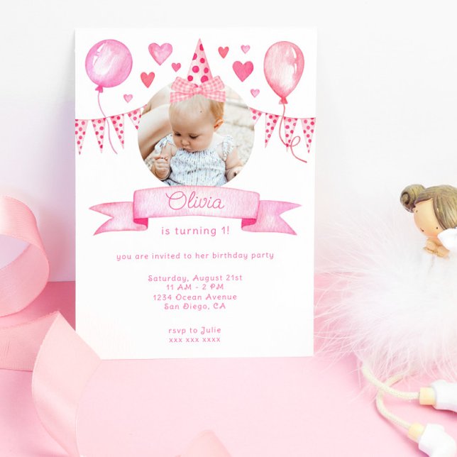 Invitation Coquette Rose Bow Baby Girl Anniversaire Fête (Créateur téléchargé)