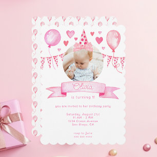 Invitation Coquette rose Bow Baby Girl Movable Birthday Casqu
